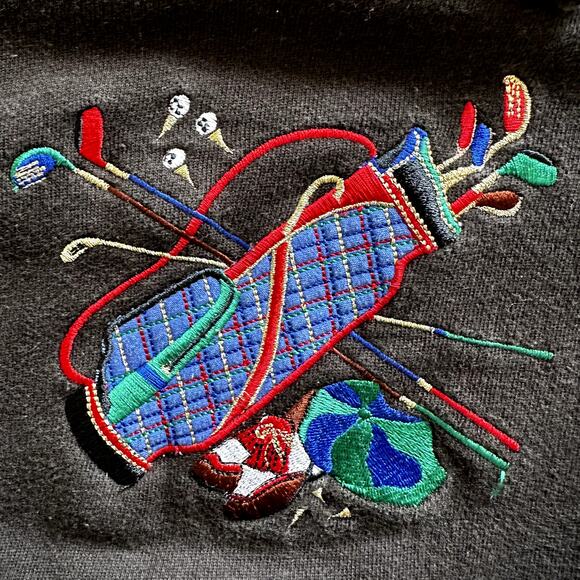 VTG Line Up Polo Sweatshirt 80s Embroidered Golf Logo 100% Cotton Black Small - Picture 2 of 5